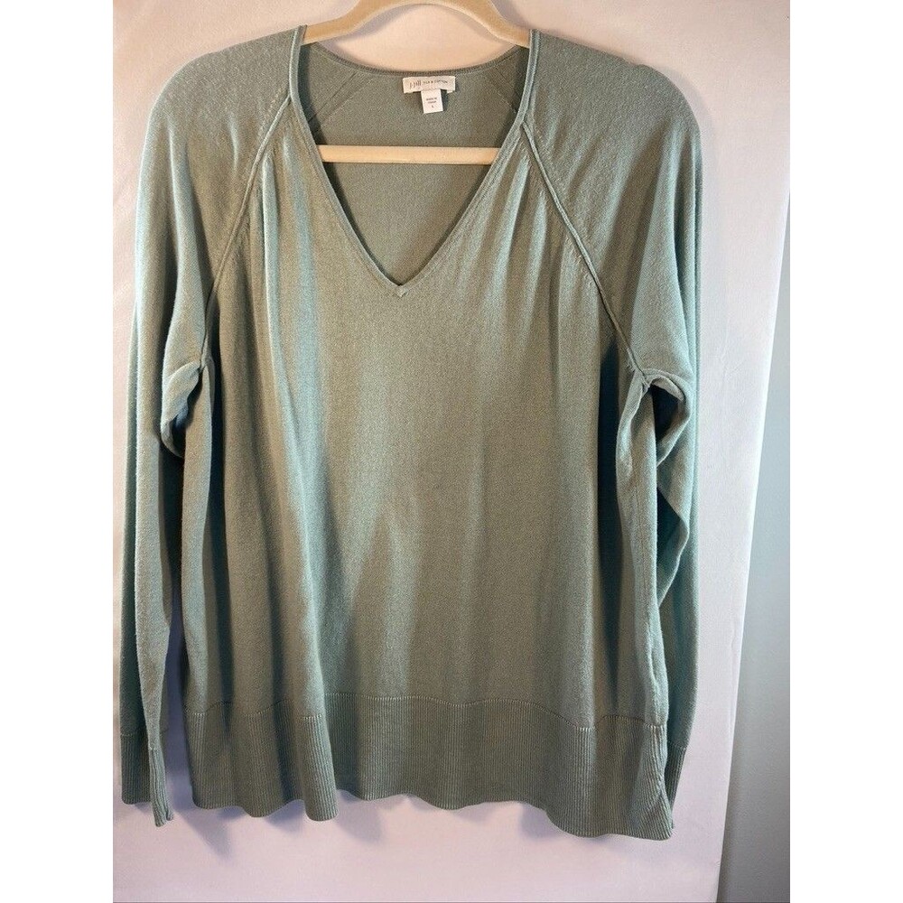 J JILL WOMENS LARGE SILK & COTTON V NECK LONG SLEEVE SWEATER BLUE